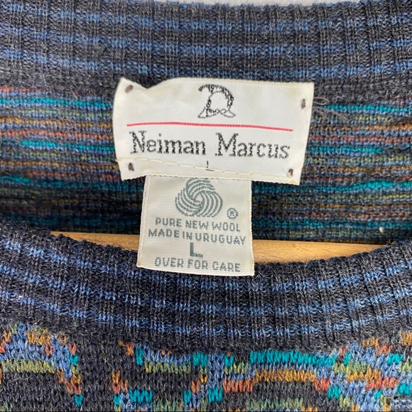 VTG 80’s Neiman Marcus Men’s Abstract Pattern Wool Sweater - Picture 3 of 7